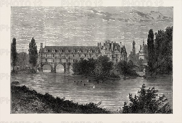 CHENONCEAUX, CHATEAU DE CHENONCEAU, FRANCE, 1871, RIVER FRONT