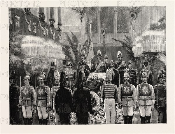 THE FUNERAL OF THE LATE EMPEROR WILLIAM AT BERLIN THE LYING IN STATE IN THE CATHEDRAL, GERMANY, 1888 engraving