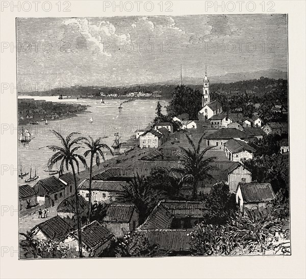 VIEW OF THE CITY OF TUXPAN FROM OBSERVATORY HILL, LOOKING WEST, MEXICO, 1888 engraving