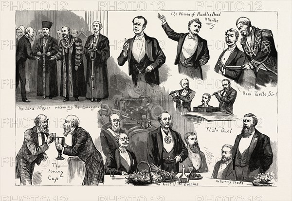 THE LORD MAYOR'S BANQUET TO THE SAVAGE CLUB AT THE MANSION HOUSE, 1888 engraving