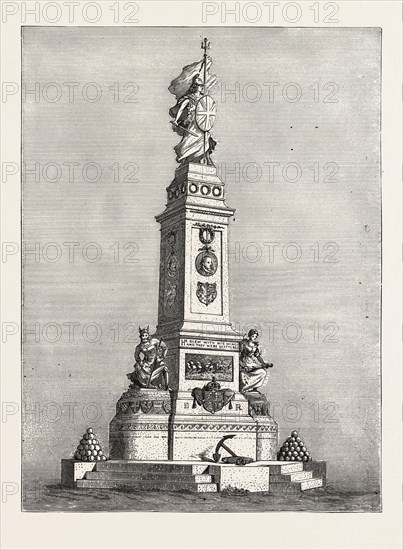 MONUMENT TO BE ERECTED ON PLYMOUTH HOE, UK, britain, united kingdom, u.k., great britain, 1888 engraving