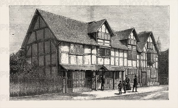HOUSE IN WHICH SHAKESPEARE WAS BORN As Now Restored, STRATFORD-ON-AVON, UK, britain, united kingdom, u.k., great britain, 1888 engraving