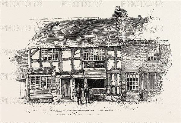 HOUSE IN WHICH SHAKESPEARE WAS BORN As it was before the Restoration, STRATFORD-ON-AVON, UK, britain, united kingdom, u.k., great britain, 1888 engraving