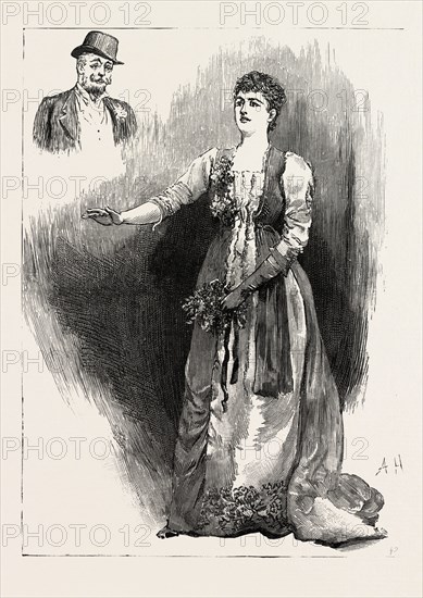 ARIANE, Mrs. Bernard-Beere ARIANE AT THE OPERA Comique, play in london, UK, britain, united kingdom, u.k., great britain, 1888 engraving