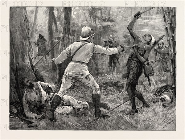 SURGEON CRIMMIN WINNING THE VICTORIA CROSS AT THE BATTLE OF NGA KYAING, BURMA, engraving 1890