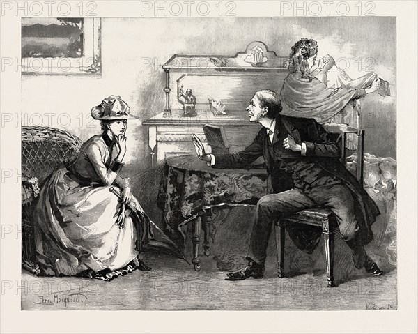 DRAWN BY PERCY MACQUOID, THE SPEECH, Percy Macquoid, 1852-1925, was an English artist and illustrator described as the non plus ultra of elegance and mild refined feeling, engraving 1890