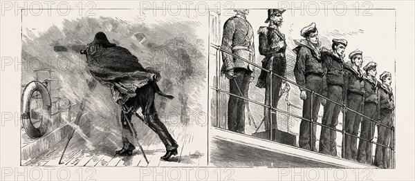 SKETCHING AND PHOTOGRAPHING ON BOARD SHIP, engraving 1890