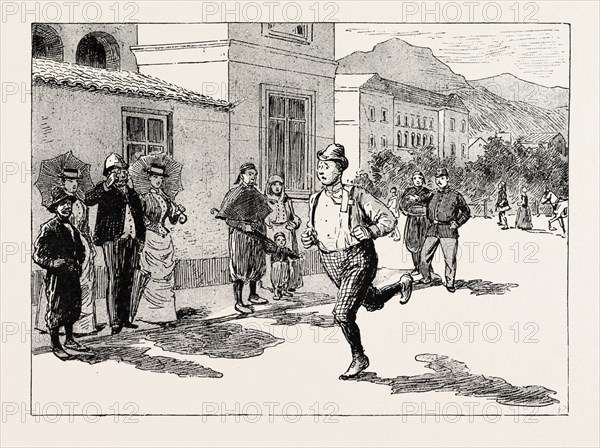 A MORNING RIDE IN ATHENS, GREECE, And in this sorry plight, I re-enter Athens, and make the best of my way to my hotel, encountering on the way thither, of course, all my most valued acquaintances, and exalting mirth and interest on all sides, engraving 1890