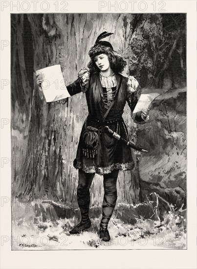 MRS. LANGTRY AS ROSALIND IN AS YOU LIKE IT AT THE ST. JAMES THEATRE, LONDON, engraving 1890, UK, U.K., Britain, British, Europe, United Kingdom, Great Britain, European