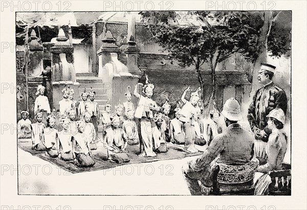 A BURMESE BALLET, BURMA, AS PERFORMED BEFORE H.R. H. PRINCE ALBERT VICTOR, engraving 1890