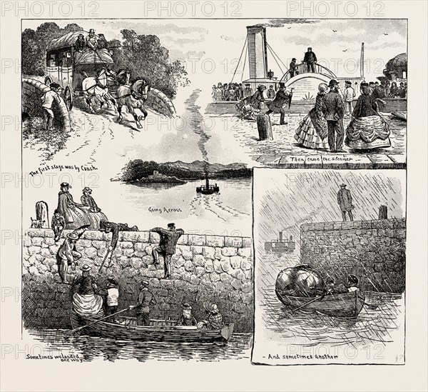 BEFORE THE FORTH BRIDGE EXISTED, CROSSING THE FORTH FIVE AND TWENTY YEARS AGO, engraving 1890, UK, U.K., Britain, British, Europe, United Kingdom, Great Britain, European