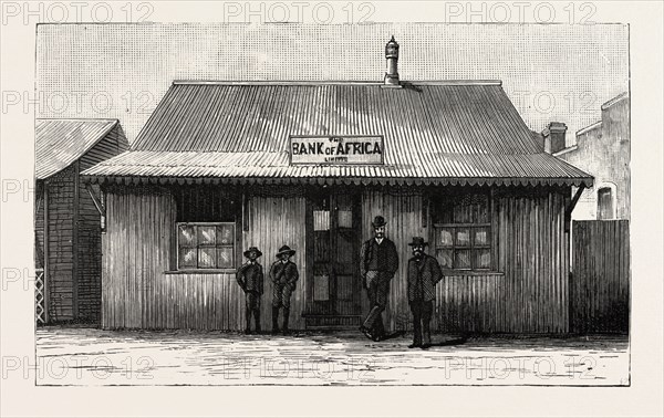 THE BANK OF AFRICA, JOHANNESBURG, AS IT WAS IN 1887, SOUTH AFRICA, engraving 1890