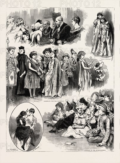 JUVENILE FANCY DRESS BALL AT THE MANSION HOUSE, engraving 1890, UK, U.K., Britain, British, Europe, United Kingdom, Great Britain, European