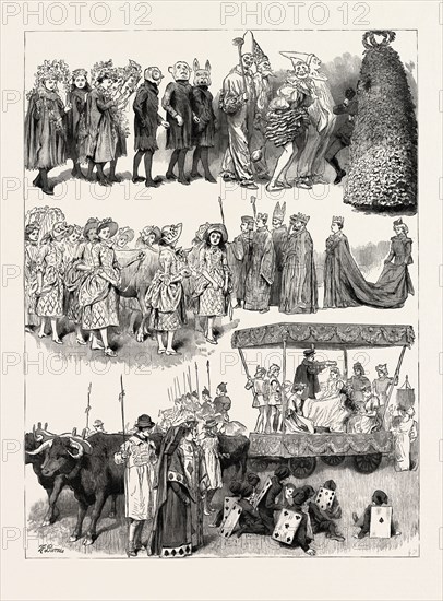 FESTIVITIES AT ST. MARY CRAY, KENT, engraving 1890, UK, U.K., Britain, British, Europe, United Kingdom, Great Britain, European