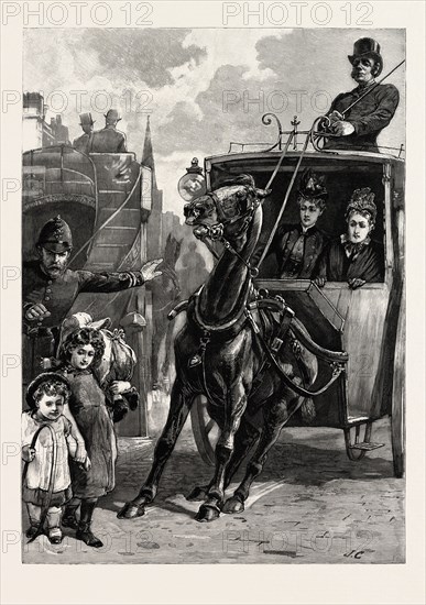 OF DANGER ALL UNCONSCIOUS, COACH AND HORSE, engraving 1890