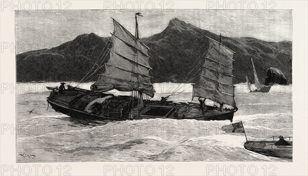 FROM HONG KONG TO MACAO IN A TORPEDO BOAT, WE LEAVE THE JUNKERS BEHIND, engraving 1890, engraved image, history, arkheia, illustrative technique, engravement, engraving, victorian, Arts, Culture, 19th Century Style, Retro Styled, Vintage, retro, nineteenth century engraving, historic art