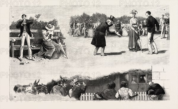 HONEYMOON HARDSHIPS, Hoping to escape attention we then walked in different directions, engraving 1890, engraved image, history, arkheia, illustrative technique, engravement, engraving, victorian, Arts, Culture, 19th Century Style, Retro Styled, Vintage, retro, nineteenth century engraving, historic art