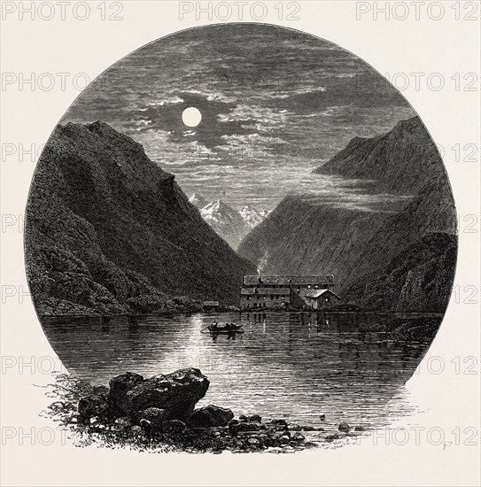 The Grimsel Hospice, Grimsel Hospiz, Switzerland, the passes of the alps, 19th century engraving