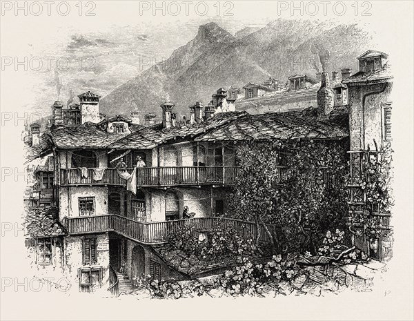 Inn at La Torre, the passes of the alps, 19th century engraving