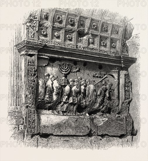 Sculpture on the Arch of Titus, Rome and its environs, Italy, 19th century engraving