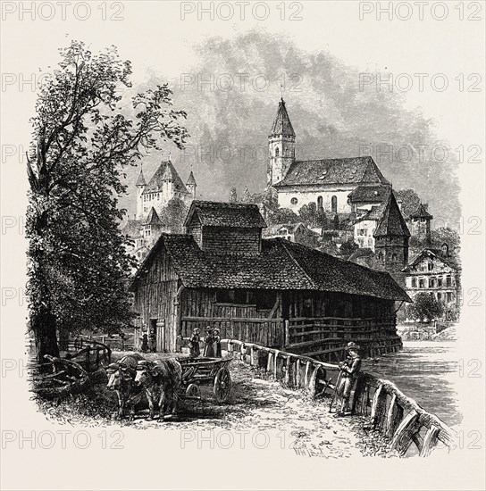 Thun, Bernese oberland, Berner Oberland, Switzerland, 19th century engraving