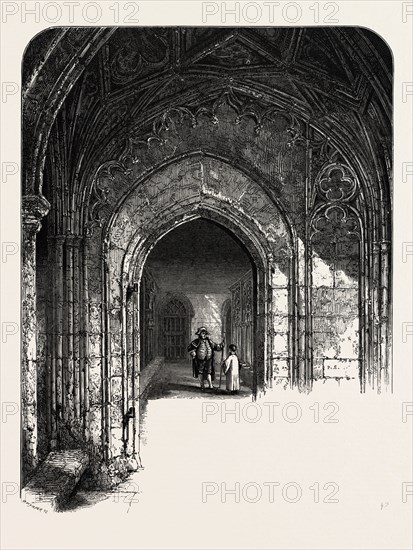 The Cloisters, Windsor, UK, U.K., Britain, British, Europe, United Kingdom, Great Britain, European, 19th century engraving
