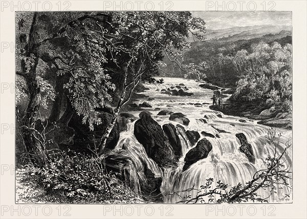 AT THE HEAD OF THE SWALLOW FALLS, BETWS-Y-COED, WALES, UK, Great Britain, United Kingdom, 19th century engraving