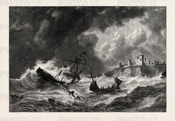 OFF TANTALLON, SCOTLAND, UK, Great Britain, United Kingdom, 19th century engraving