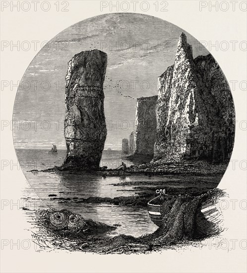 Old Harry Rocks, the south coast, UK, U.K., Britain, British, Europe, United Kingdom, Great Britain, European, 19th century engraving