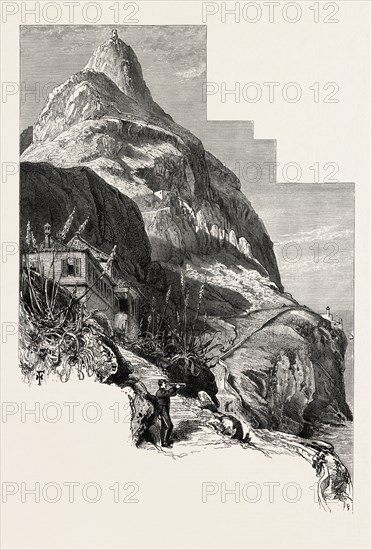 O'Hara tower and the Governor's Cottage, Gibraltar and Ronda, 19th century engraving