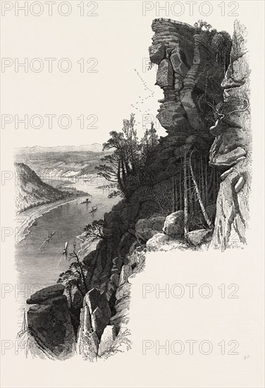 Bastei Bridge look out, Saxon Switzerland, Sachsische Schweiz,  bastei, Germany, 19th century engraving