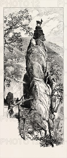 Jeleni Skok, Hirschensprung, Andelska Hora, Engelhaus, Karlsbad, Karlovy Vary, Czech Republic, 19th century engraving