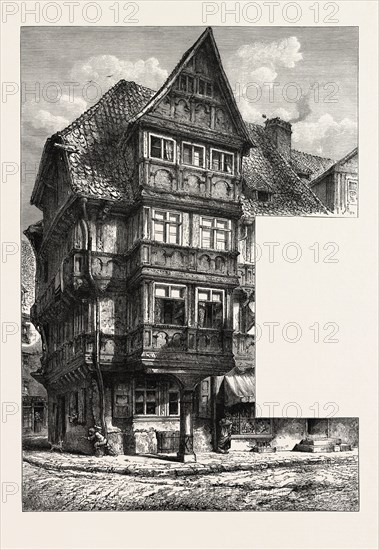 Old Houses in Halberstadt, Germany, 19th century engraving