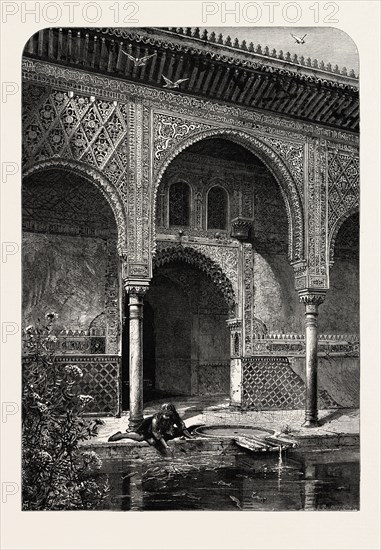 ENTRANCE TO THE HALL OF AMBASSADORS, Ganada, Spain, 19th century engraving