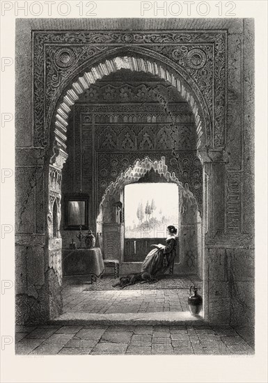Torre de las Infantes, Alhambra, Ganada, Spain, 19th century engraving