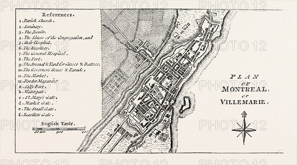 PLAN OF MONTREAL, CANADA, 1870s engraving