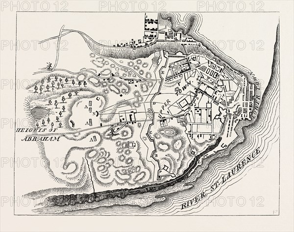 PLAN OF THE ATTACK ON QUEBEC IN 1775, From Thayer's Journal of the invasion of Canada, 1870s engraving