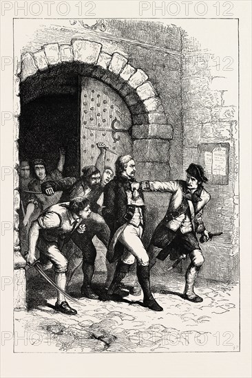 HUDDY LED FROM PRISON TO BE HANGED; Joshua Huddy was the commander of a New Jersey Patriot militia unit and a privateer ship during the American Revolutionary War, US, USA, 1870s engraving