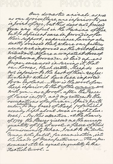 FACSIMILE OF A PORTION OF A LETTER FROM WASHINGTON, ADDRESSED TO SIR J. SINCLAIR, BART., 1870s engraving