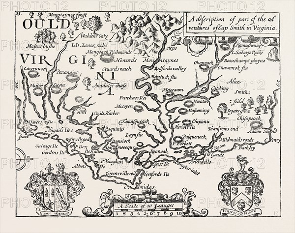 MAP OF VIRGINIA. (After Smith.) UNITED STATES OF AMERICA, US, USA, 1870s engraving