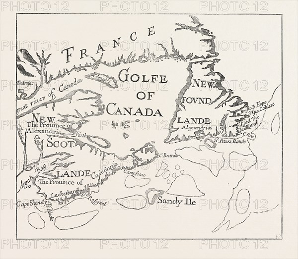 OLD MAP OF ACADIE, CANADA, 1870s engraving