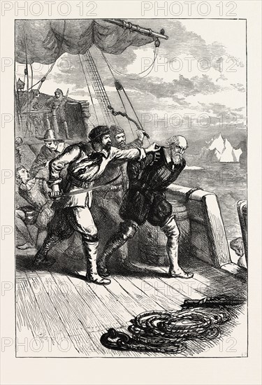 MUTINY ON HUDSON'S SHIP, US, USA, 1870s engraving