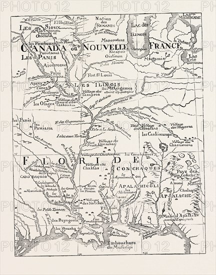 THE COURSE OF THE MISSISSIPPI. From the Map of North America by De Lisle, 1703 UNITED STATES OF AMERICA, US, USA, 1870s engraving