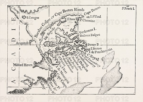 MAP OF CAPE BRETON. From Popple' s Atlas. CANADA, 1870s engraving