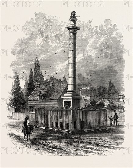 MONUMENT TO WOLFE AT QUEBEC, CANADA, 1870s engraving