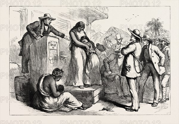 A SLAVE AUCTION, UNITED STATES OF AMERICA, US, USA, 1870s engraving