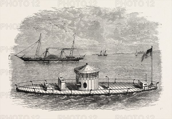 A MONITOR, AND BLOCKADE-RUNNER, AMERICAN CIVIL WAR, UNITED STATES OF AMERICA, US, USA, 1870s engraving