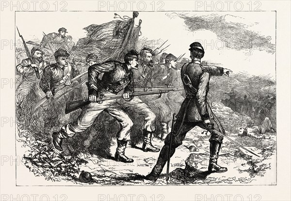 CHARGE OF THE FEDERALS AT CORINTH, AMERICAN CIVIL WAR, UNITED STATES OF AMERICA, US, USA, 1870s engraving
