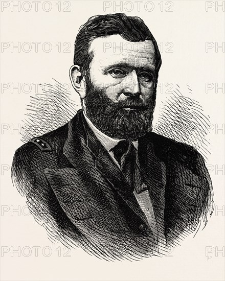 GENERAL GRANT. Ulysses S. Grant was the 18th President of the United States following his highly successful role as a war general in the second half of the American Civil War, US, USA, 1870s engraving
