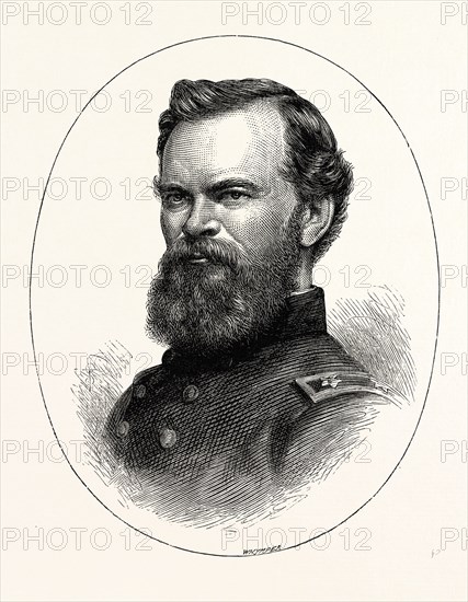 GENERAL McPHERSON, He was a career United States Army officer who served as a General in the Union Army during the American Civil War, UNITED STATES OF AMERICA, US, USA, 1870s engraving